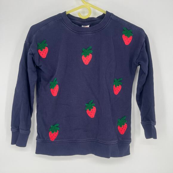 Hanna Andersson Appliqué Sweatshirt Navy Strawberry Crewneck Size 8 - Picture 1 of 8